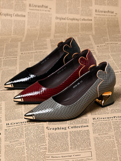 Women's classic leather versatile thick heels