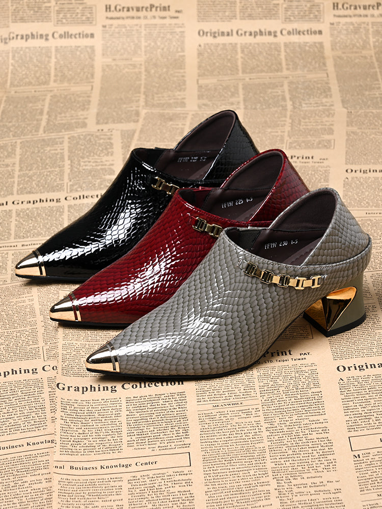 Women's genuine leather pointed toe thick heels
