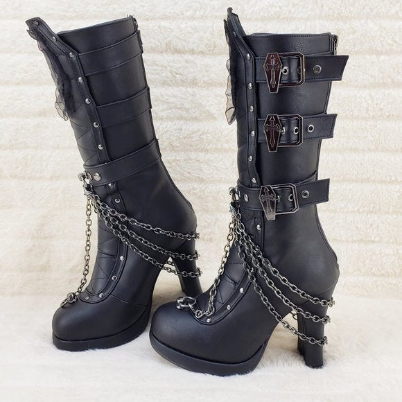 Encrypted Gothic style coffin skull pendant chain calf boots