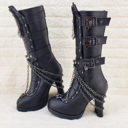 Encrypted Gothic style coffin skull pendant chain calf boots