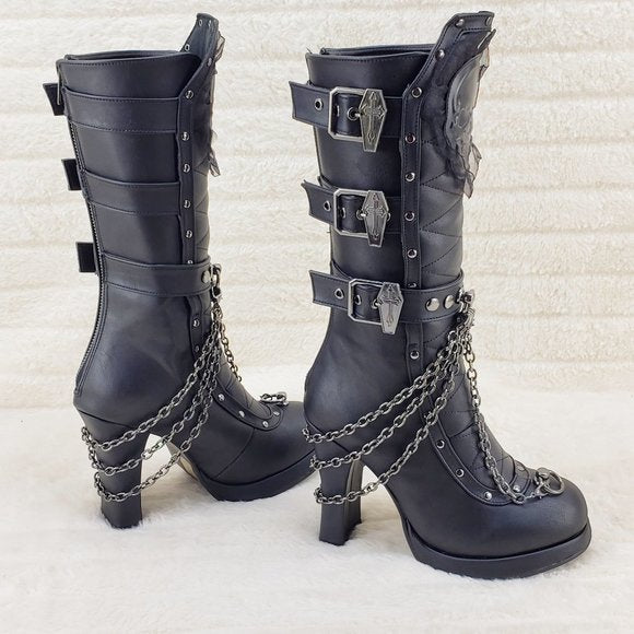Encrypted Gothic style coffin skull pendant chain calf boots