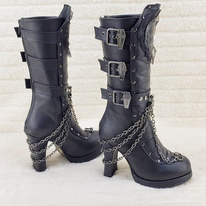 Encrypted Gothic style coffin skull pendant chain calf boots