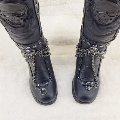 Encrypted Gothic style coffin skull pendant chain calf boots