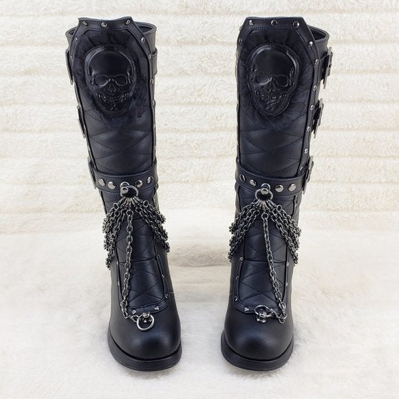 Encrypted Gothic style coffin skull pendant chain calf boots