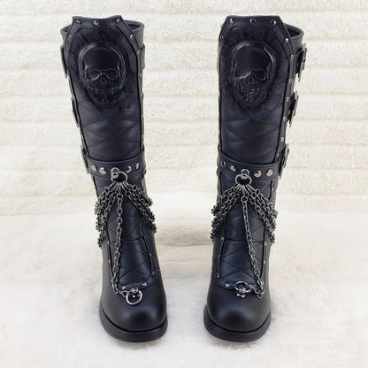 Encrypted Gothic style coffin skull pendant chain calf boots