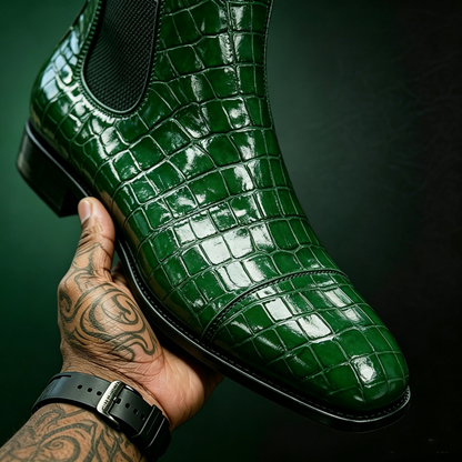 Green crocodile cross pendant Chelsea boots