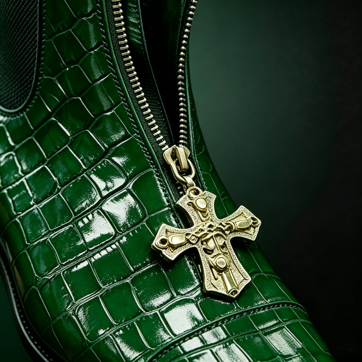 Green crocodile cross pendant Chelsea boots