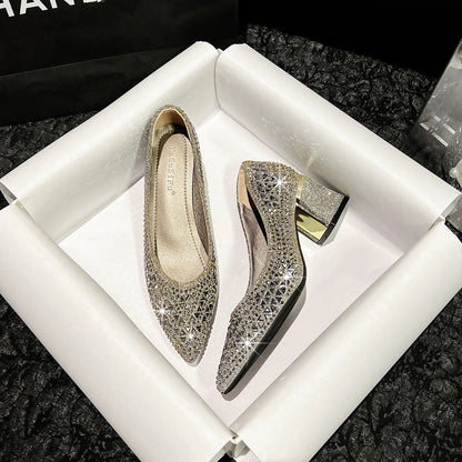 Women's sparkly rhinestone low-heeled sandals