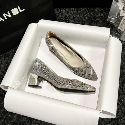 Women's sparkly rhinestone low-heeled sandals
