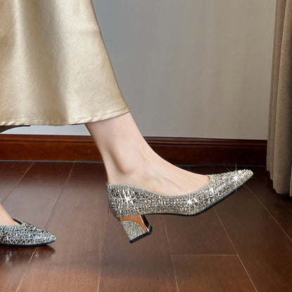 Women's sparkly rhinestone low-heeled sandals