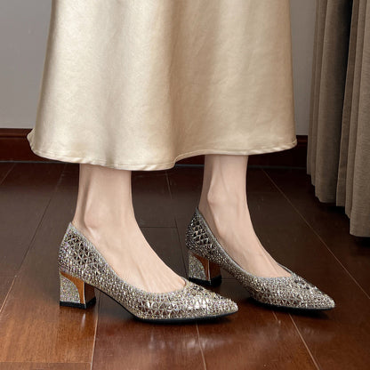 Women's sparkly rhinestone low-heeled sandals