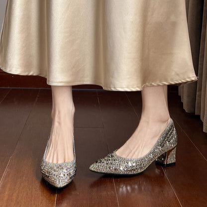 Women's sparkly rhinestone low-heeled sandals